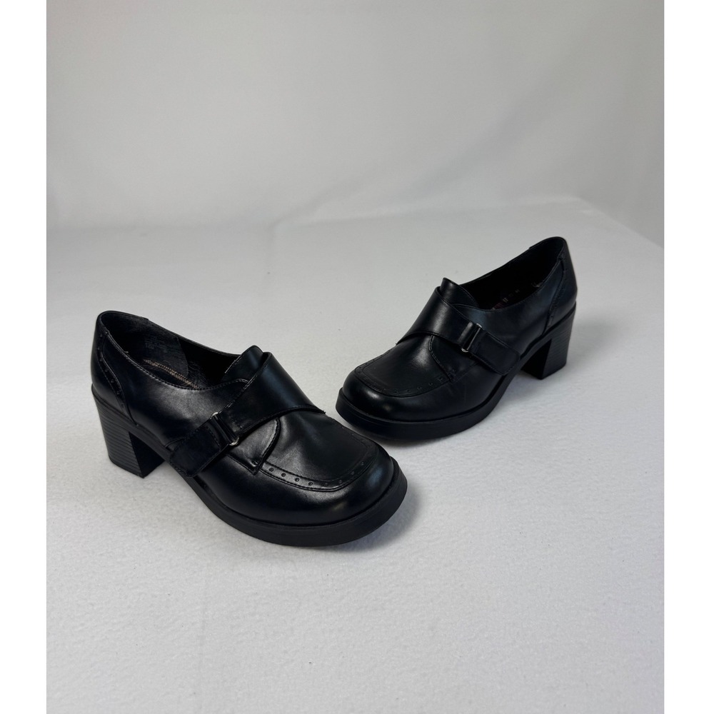 90s Vintage Mudd Womens 10M Platform Loafers Black Chunky Heel Square Toe Figure